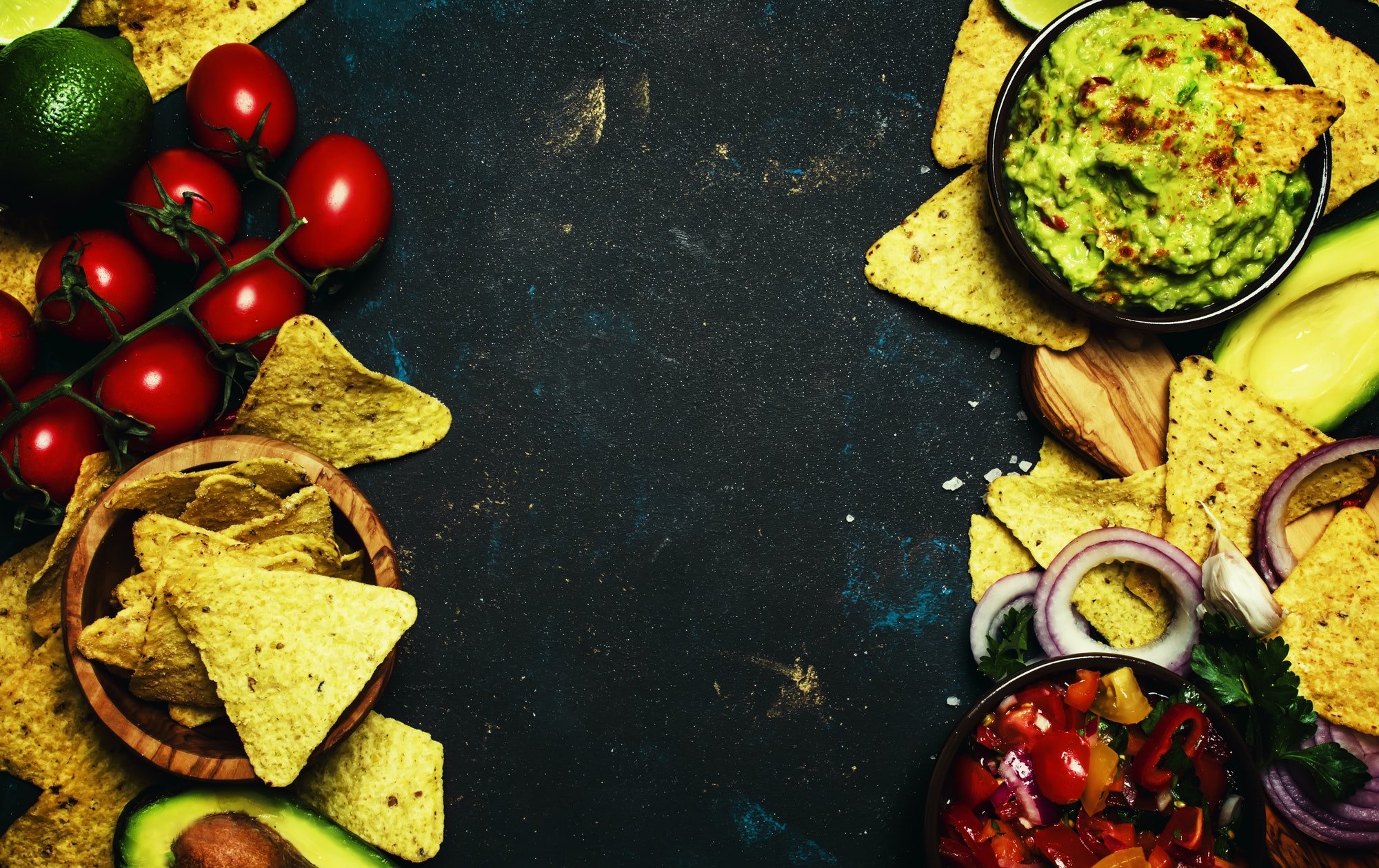 Mexican Food Concept, Nachos, Guacamole, Salsa Sauce