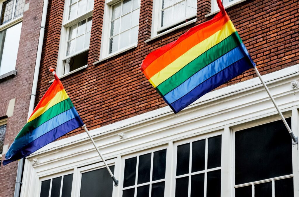 Rainbow flags in Amsterdam. LGBTQ. Love. Equality.